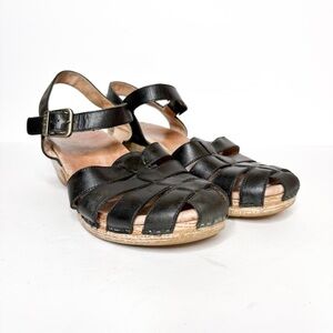 Dansko Milly Black Leather Women Sandals Fisherman Size 41 10